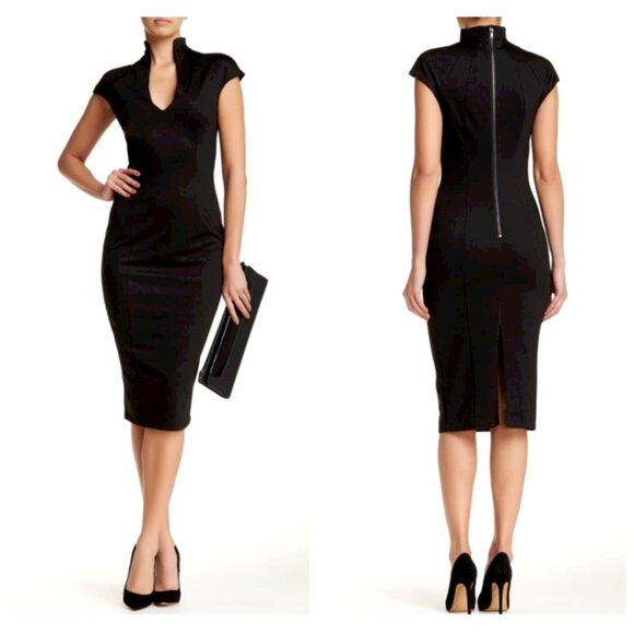 Alexia Admor Katrina Black Splitneck Cap Sleeve Sheath Midi Dress Sz XS $245 - Picture 1 of 5